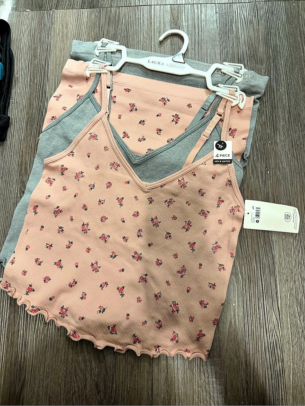 Laura Ashley 4 Piece Mix & Match Tank Set Floral Pink & Gray Medium